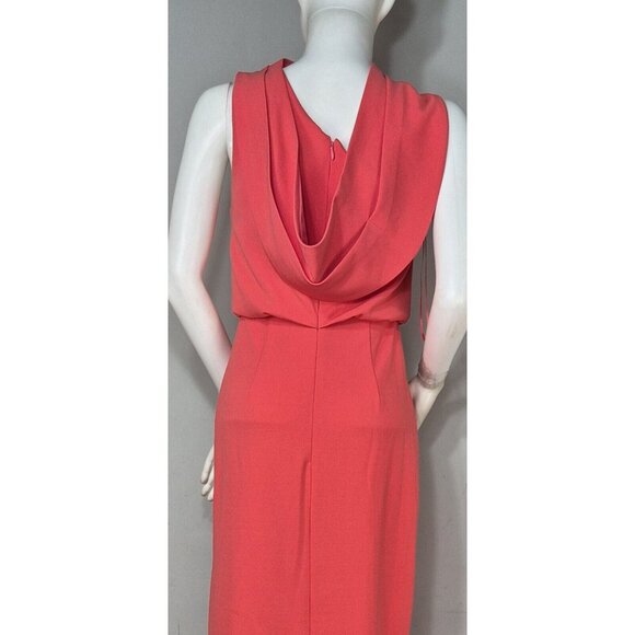 Belle Badgley Mischka Raya Dress Size 0 Draped One Shoulder Gown Coral Pink (02) - Picture 2 of 10